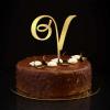Letter V Monogram Cake Topper, Gold Glitter view 1