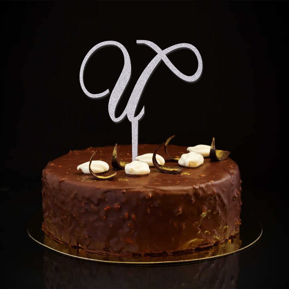 Letter U Monogram Cake Topper with Floral Rustic Wreath