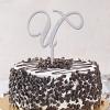Letter U Monogram Cake Topper with Floral Rustic Wreath view 2