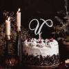 Letter U Monogram Cake Topper with Floral Rustic Wreath view 3