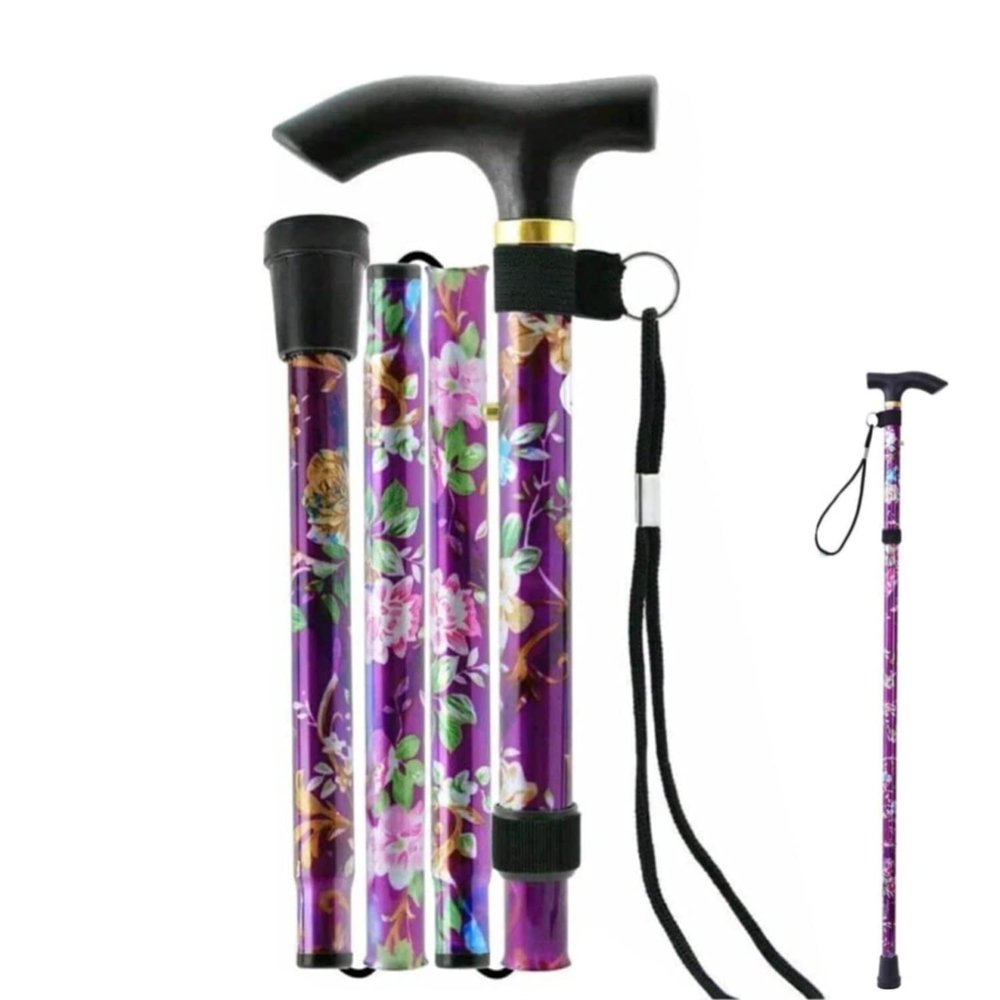 Folding Adjustable Purple Floral Walking Cane