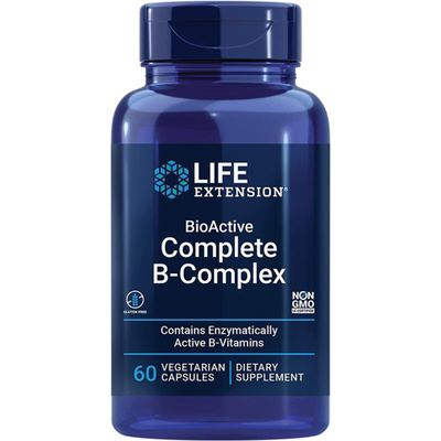 Life Extension BioActive Complete B-Complex, 60 Vegan Capsules, Broad-Spectrum B Vitamins, Gluten-Free, Soy-Free, Non-GMO, Unflavored
