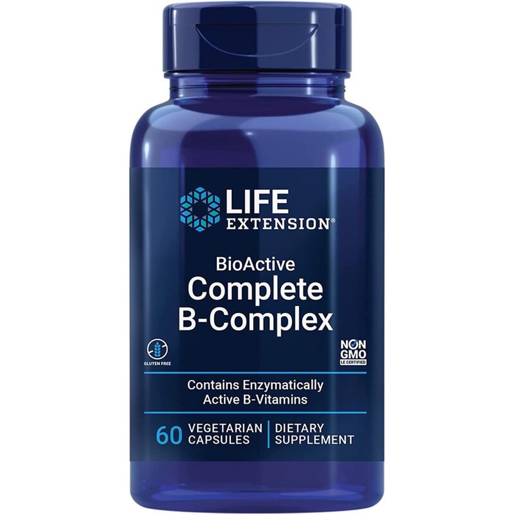 Life Extension BioActive Complete B-Complex, 60 Vegan Capsules, Broad-Spectrum B Vitamins, Gluten-Free, Soy-Free, Non-GMO, Unflavored