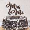 “Mrs & Mrs” Cake Topper, Brown Wood, Rustic Bride and Groom Cake Decoration view 3