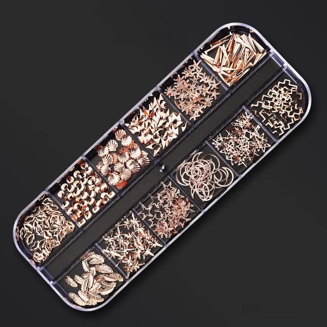 KUOCA 3D Nail Art Metal Charms, Studs, Jewels & Decals, Gold Micro Caviar Beads, Star and Moon Rivet Designs