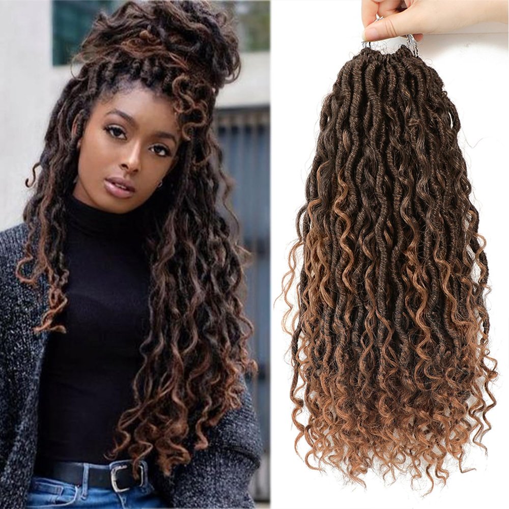 SOKU 5-Piece Set, 45 cm Ombre Brown Faux Locs with Wavy, Curly Ends
