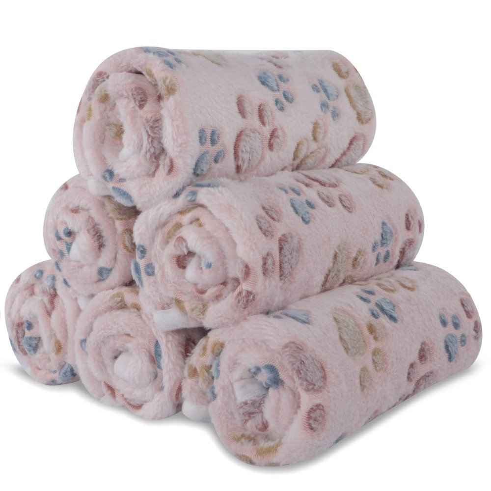 BVAGSS 6-Pack Small Plush Dog Blanket, Soft Fleece for Pets (60 x 40 cm, Beige)