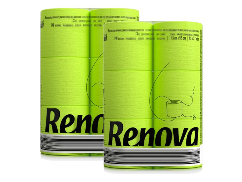Renova Black Label Colorful Toilet Paper, 12 Rolls, 3-Ply