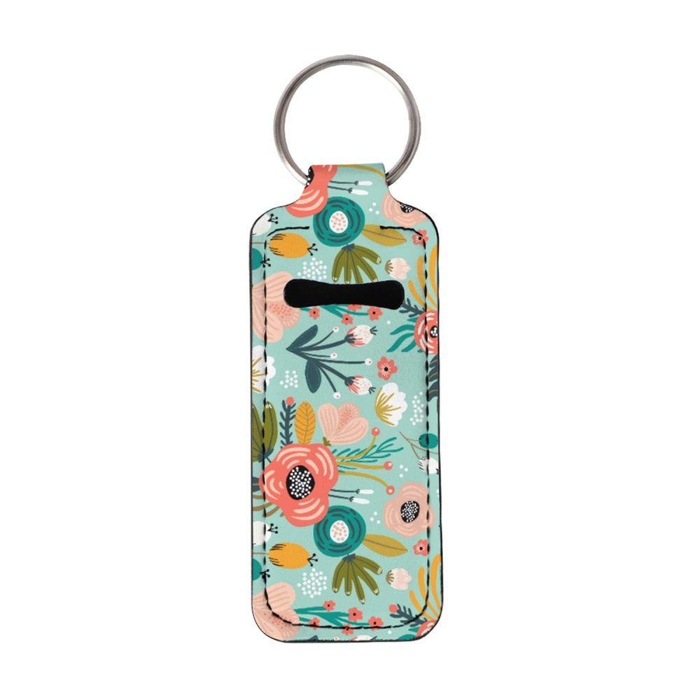 Horeset Chapstick Holder Keychain, Watercolor Butterfly Neoprene Sleeve, Tropical Pink Rose