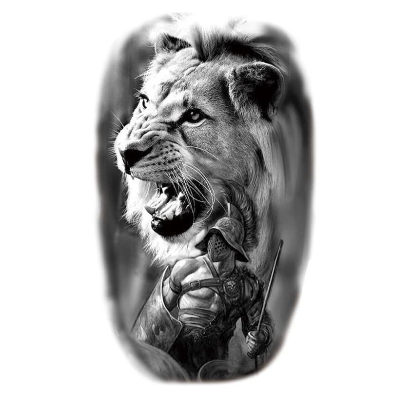 JSHEN 7 Sheets Waterproof Temporary Tattoos, 3D Realistic Tiger and Lion Designs, 14.8 x 21 cm