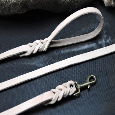 BULLYZEI Braided Beige Leather Dog Leash, 16 mm x 1 m, No Loop, Antique Brass