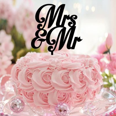 Personalized “Mrs Mr & Mrs” Cake Topper, Funny Bride and Groom Decoration, Black Acrylic