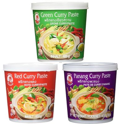 Pamai Pai 3-Pack: 3 x 400 g Thai Curry Paste — Massaman, Panang & Red