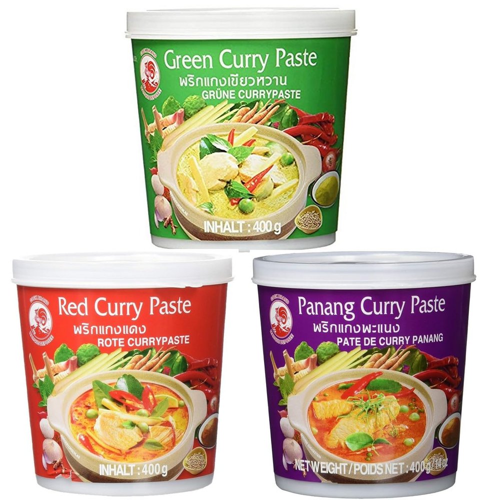 Pamai Pai 3-Pack: 3 x 400 g Thai Curry Paste — Massaman, Panang & Red