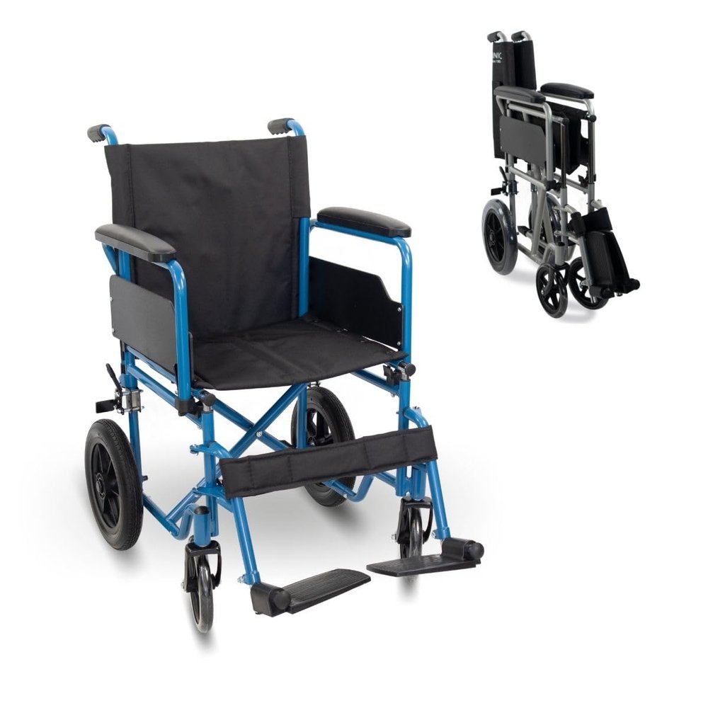 Mobiclinic Marsella Folding Wheelchair, Quick-Release Wheels, Foldable Footrests and Armrests, Brakes, 12-Inch Tires, 46 cm Seat Width