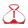 Kaerm Women's Patent Leather Open-Cup Halter Bra, Red, XL view 1