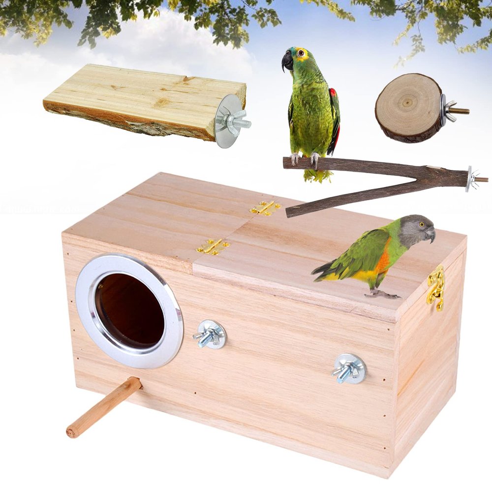 Wooden Budgie Nesting Box with 3 Perches, 25 x 13 x 13 cm