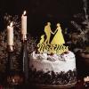 “Mr & Mrs” Cake Topper, Glitter Gold, Personalized with Name and Date, Dog, Cat, Beach, Bride and Groom Silhouette view 2