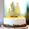 “Mr & Mrs” Cake Topper, Glitter Gold, Personalized with Name and Date, Dog, Cat, Beach, Bride and Groom Silhouette view 3
