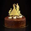 Personalized Glitter Gold “Mr & Mrs” Cake Topper with Dog and Cat view 1