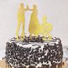 Mr and Mrs Cake Topper, Rustic Wedding and Engagement Ring Design with Personalized Name, Date, and Pet Silhouette view 4