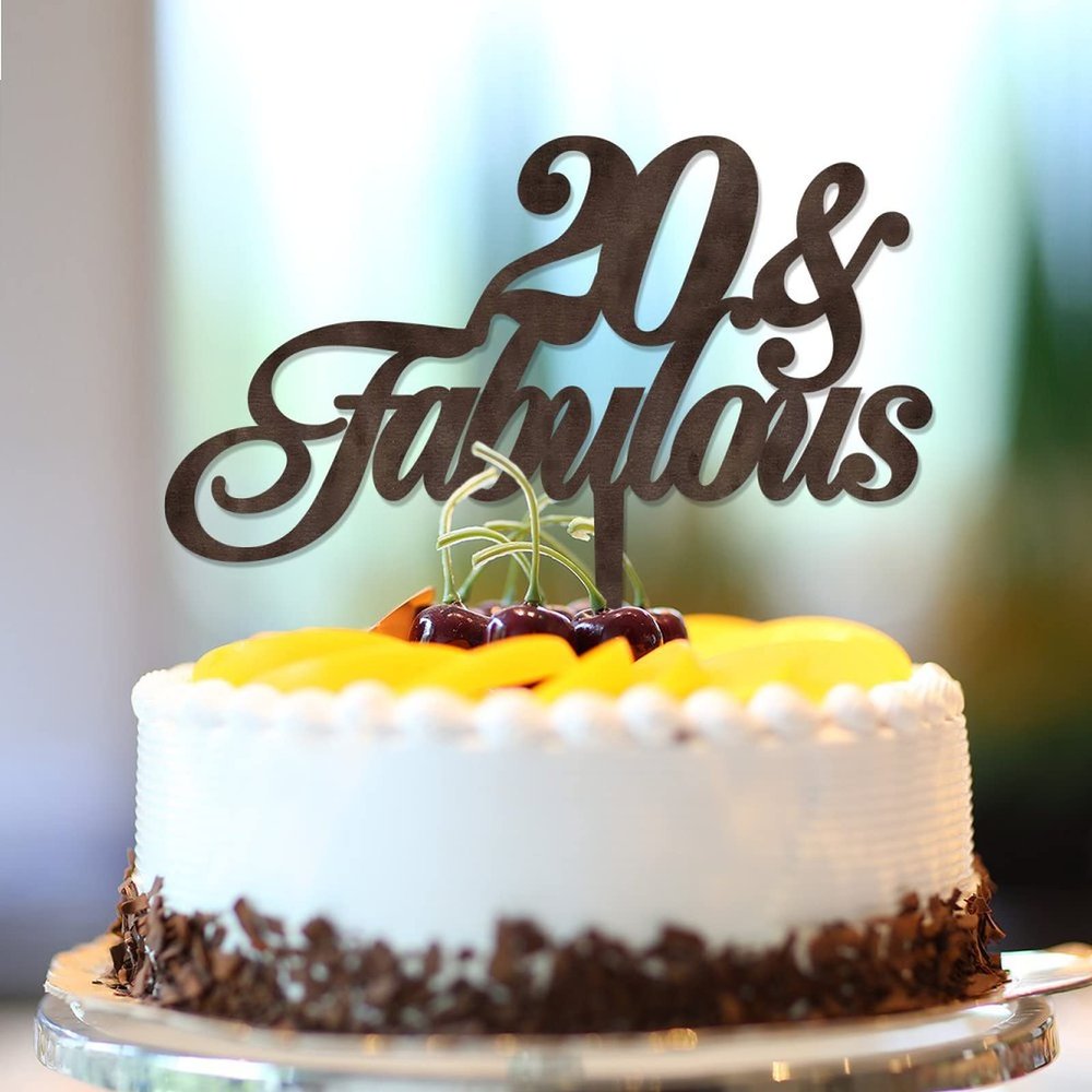 20th Birthday Cake Decorations with Custom Names, Brown Wood