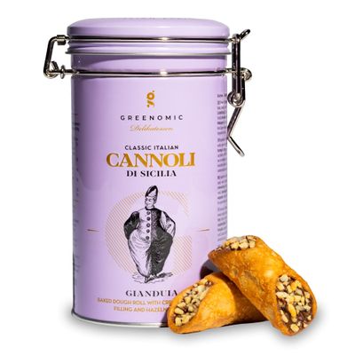 Greenomic Cannoli Siciliani, 200 g – Nougat Cream-Filled Italian-Sicilian Pastries in Gift Tin