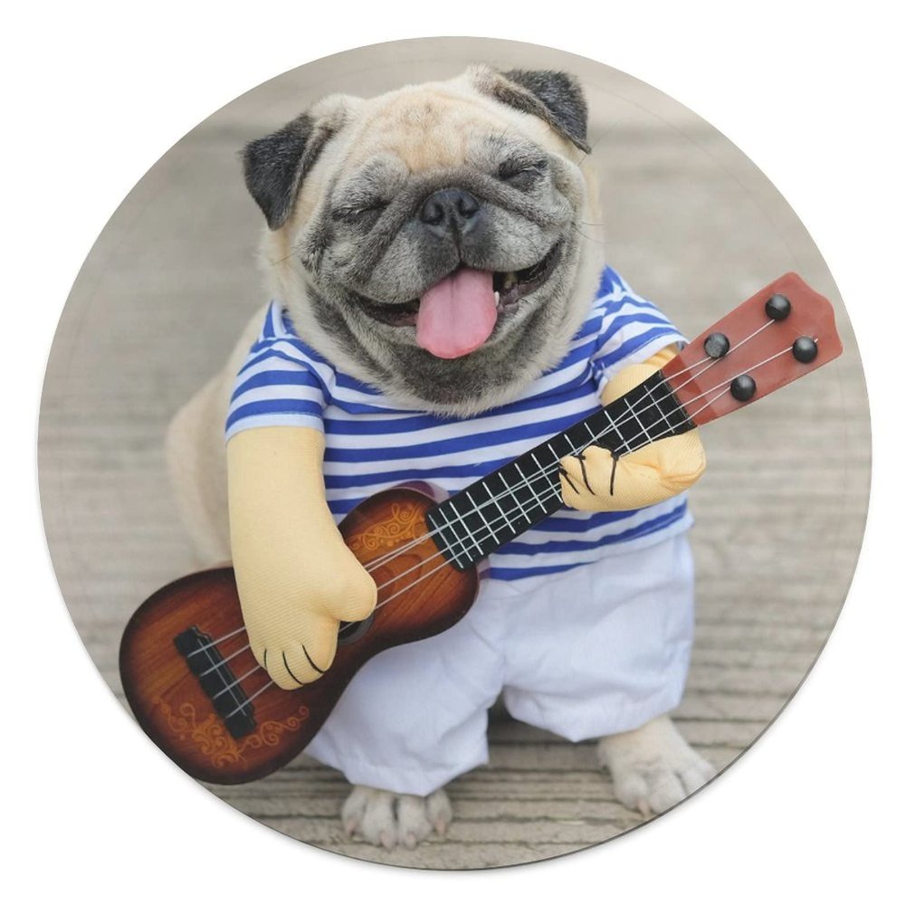 Guitarist Blanket with Pug Design, Anti-Pilling Flannel, 90 cm