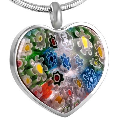 SHEIL Flower Heart Stone Memorial Ash Keepsake Pendant Murano Urn for Pet or Human Ashes