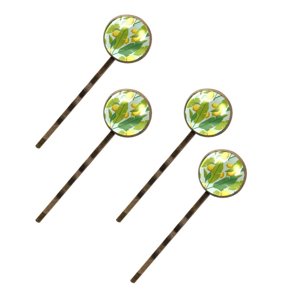 4 Green Palm Leaf and Yellow Lemon Bobby Pins, Decorative Hair Clips for Women