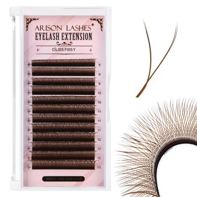 Arison Lashes Dark Brown YY Eyelash Extensions, 0.07 mm, C Curl, 8–15 mm, Pre-Fanned Y-Shape Volume Lashes, 12 Rows