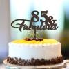 Personalized 85th Birthday Cake Topper, Brown Wood, “85 & Fabulous” view 1