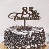 Personalized 85th Birthday Cake Topper, Brown Wood, “85 & Fabulous” view 3