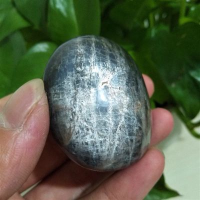 Kigauru Natural Crystal Rough Natural Stone Black Moonstone Crystal Palm Reiki Stone Gem Chakra Stones and Healing (Color: A185, 113 g)