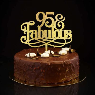 95th Birthday Cake Topper with “Happy Birthday” Text, Gold Glitter, 6 in