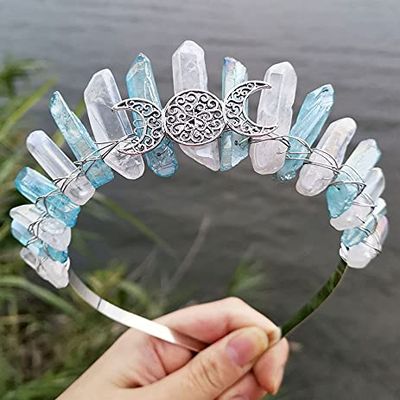 YONGERN Raw Crystal Moon Branch Crown Headband, Bridal Accessory, Gift (Color: 12)