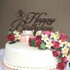 Happy Birthday Cake Topper, Personalized Name and Age, Brown Wood view 4