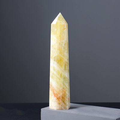 Youther 1pc Large Crystal Tower, Natural Rose Quartz Point, Citrine Hexagonal Prism Feng Shui Decorative Office Ornament, 800–1,000 g