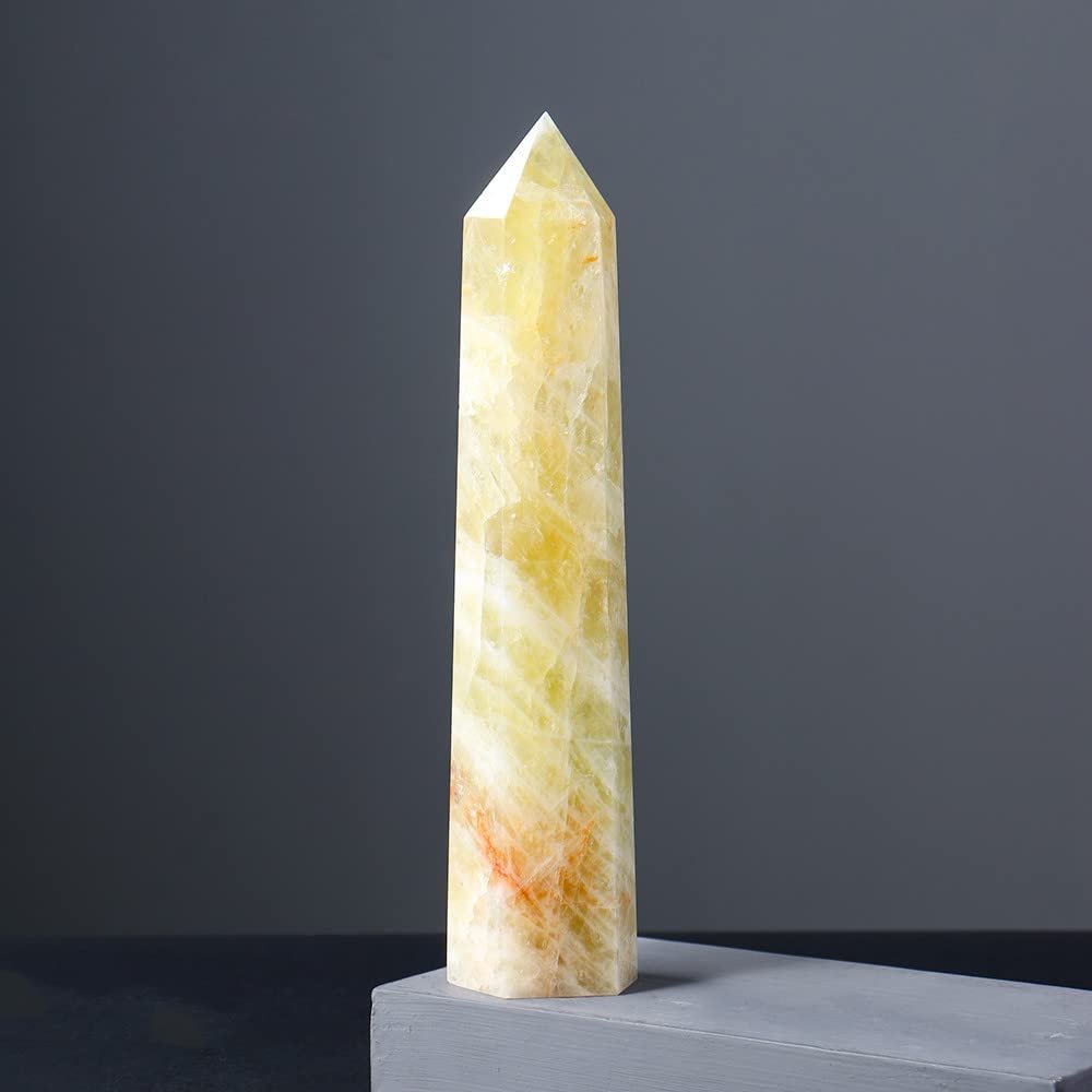 Youther 1pc Large Crystal Tower, Natural Rose Quartz Point, Citrine Hexagonal Prism Feng Shui Decorative Office Ornament, 800–1,000 g