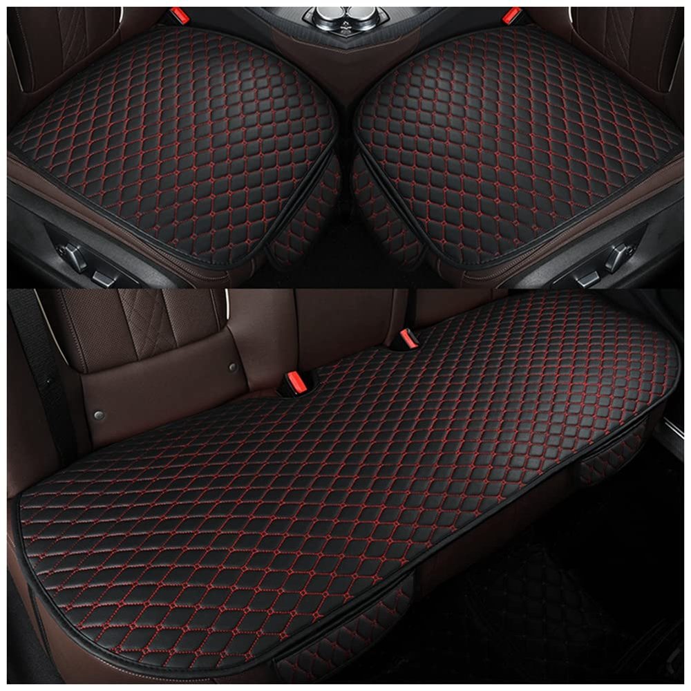 MISSMAO Universal Car Seat Covers for Front Seats, PU Leather Seat Cushions, Breathable Seat Protectors, Red, 3-Piece Set