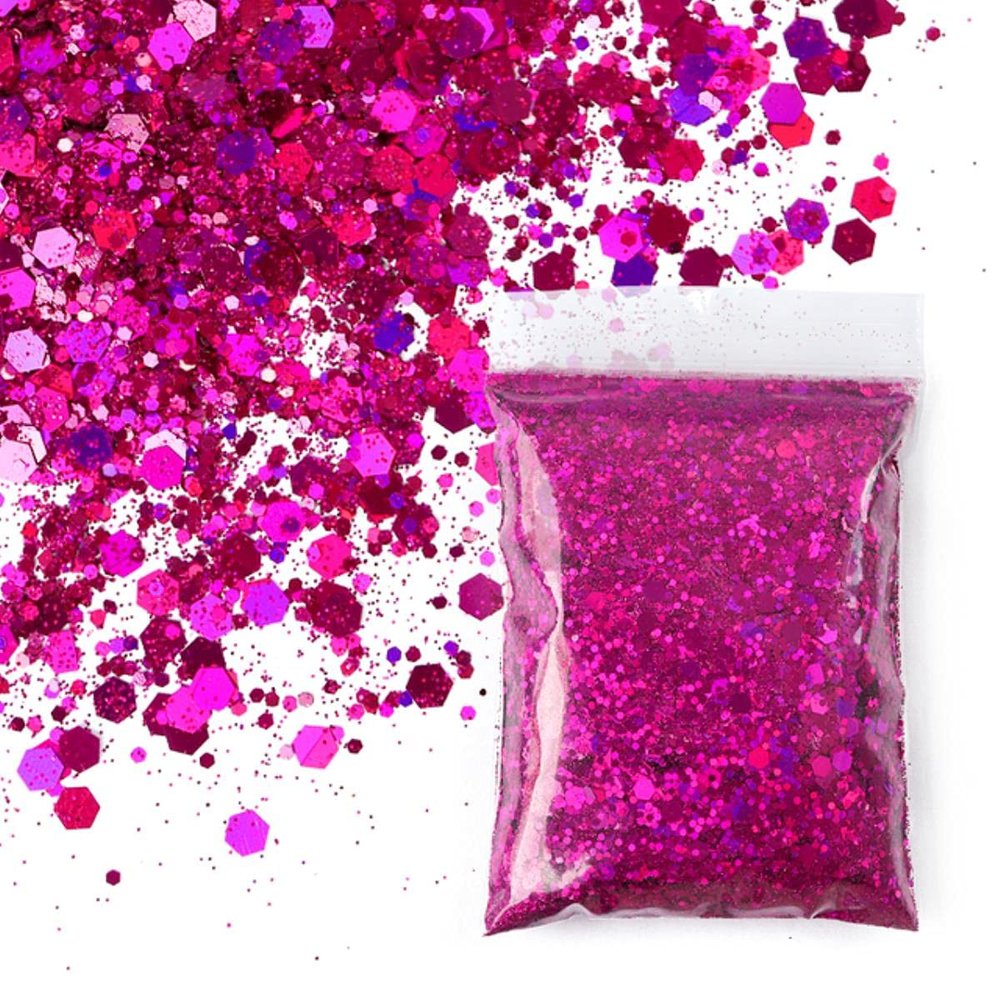 10/20/50 g Holographic Mixed Hexagonal Pudgy Nail Art Glitter, Silver Sequins, Laser Flakes, Nail Art Decoration - MX13-10g