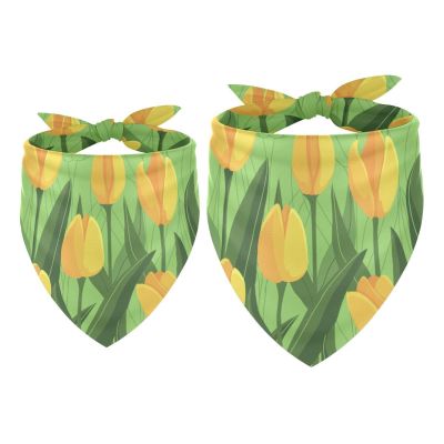 2-Pack Dog Bandana, Yellow Tulip with Green Leaves
