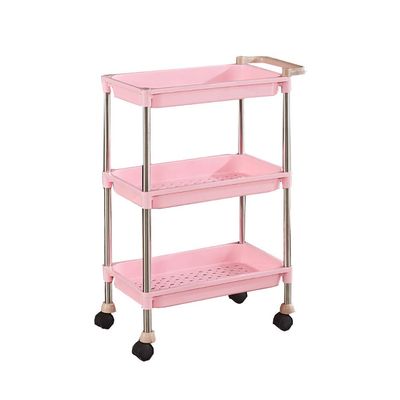MERTNK 3-Tier Rolling Salon Trolley with Handle, Pink, 46 × 28 × 73 cm