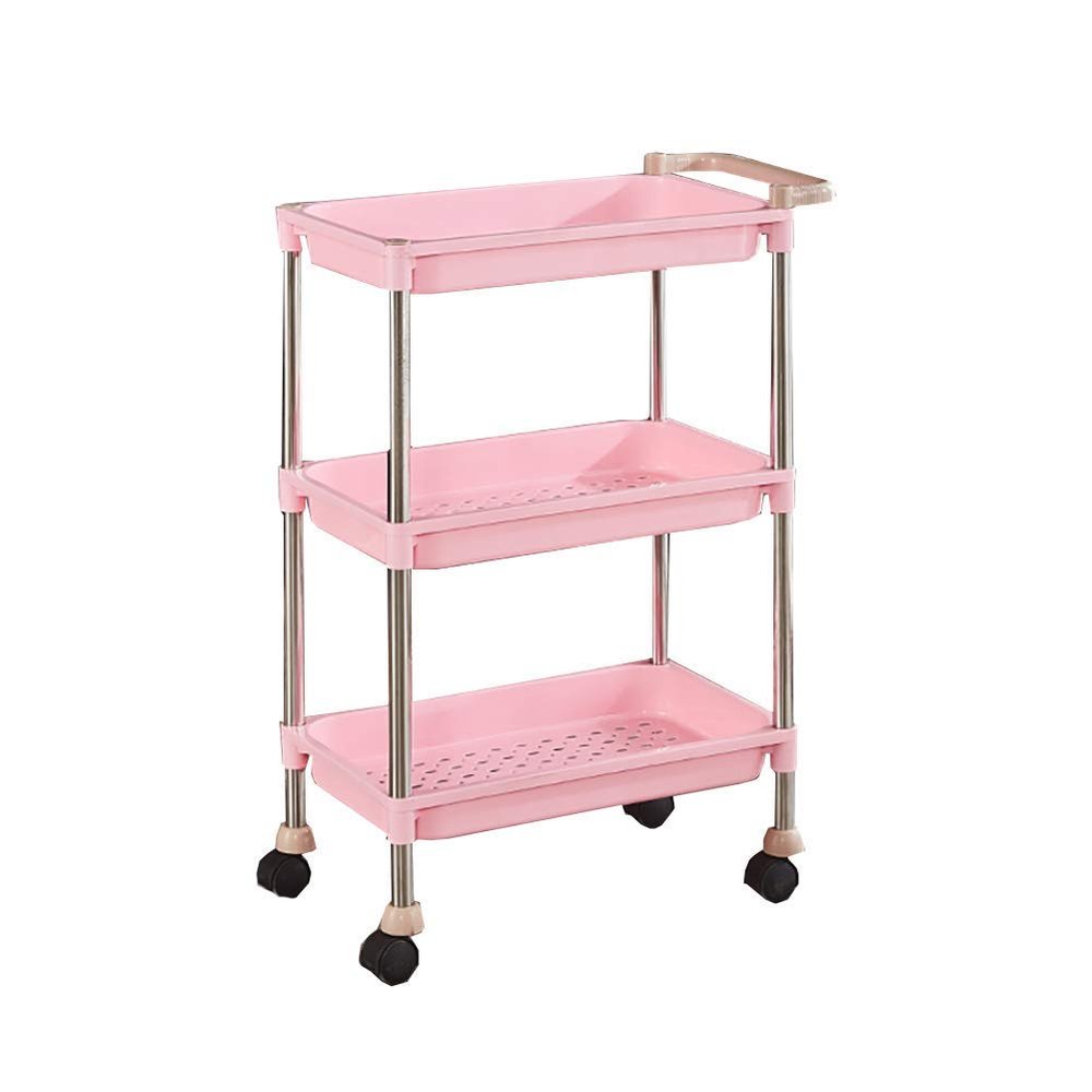 MERTNK 3-Tier Rolling Salon Trolley with Handle, Pink, 46 × 28 × 73 cm