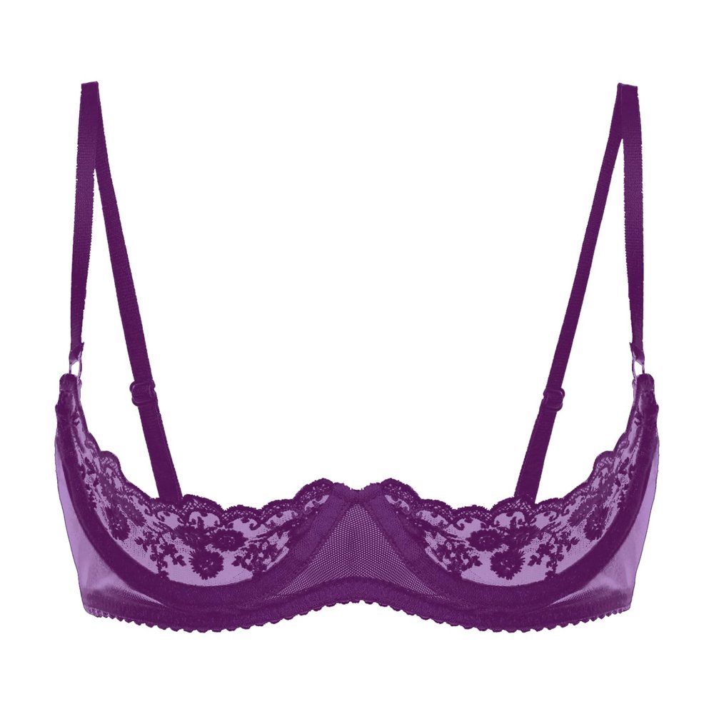 TTAO Women's Open-Bust Lace Bra, Purple, S