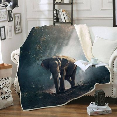 RFFLUX 3D Elephant Sherpa Blanket, 130 x 150 cm, Soft Microfiber