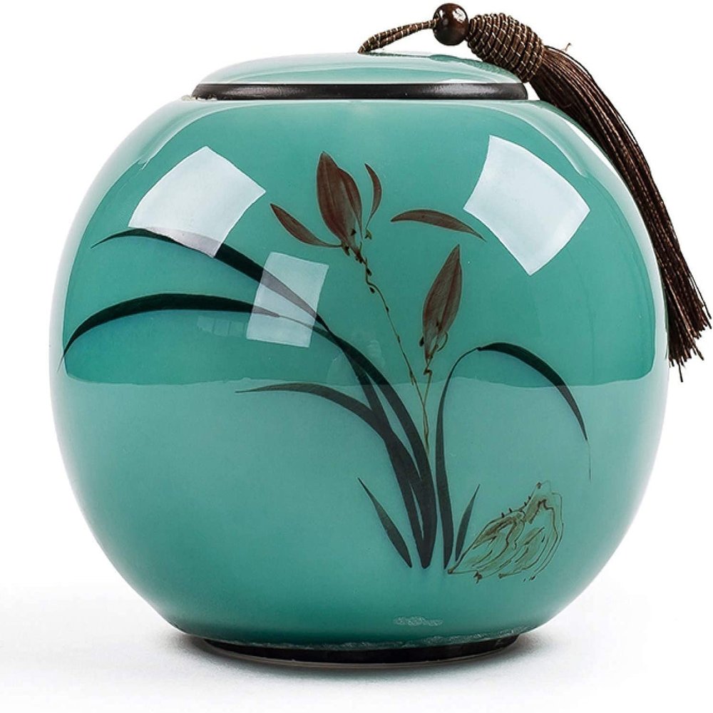 LARIAU Ceramic Memorial Urn, Small Handmade Mini Urn for Human or Pet Ashes (Color: Round-A)