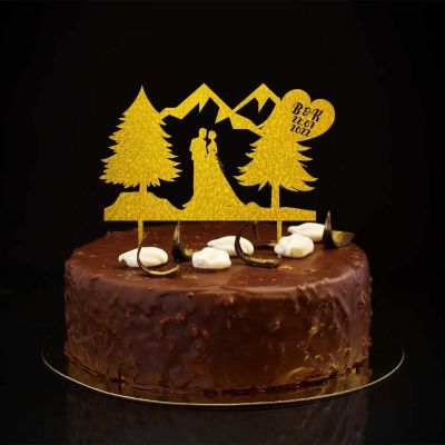 Rustic “Mr and Mrs” Cake Topper, Personalized with Family Name, Date and Bride-and-Groom Silhouette