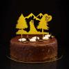 Rustic “Mr and Mrs” Cake Topper, Personalized with Family Name, Date and Bride-and-Groom Silhouette view 1