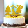 Rustic “Mr and Mrs” Cake Topper, Personalized with Family Name, Date and Bride-and-Groom Silhouette view 2